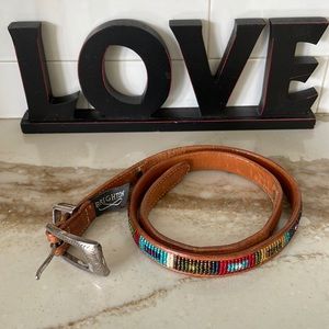 Vintage Brighton Y2K Beaded Brown Leather Belt Southwest Size S 28